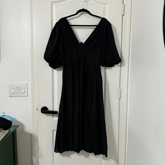 Farm Rio Women's Black Puff Sleeve Midi Dress Medium - Picture 2 of 12